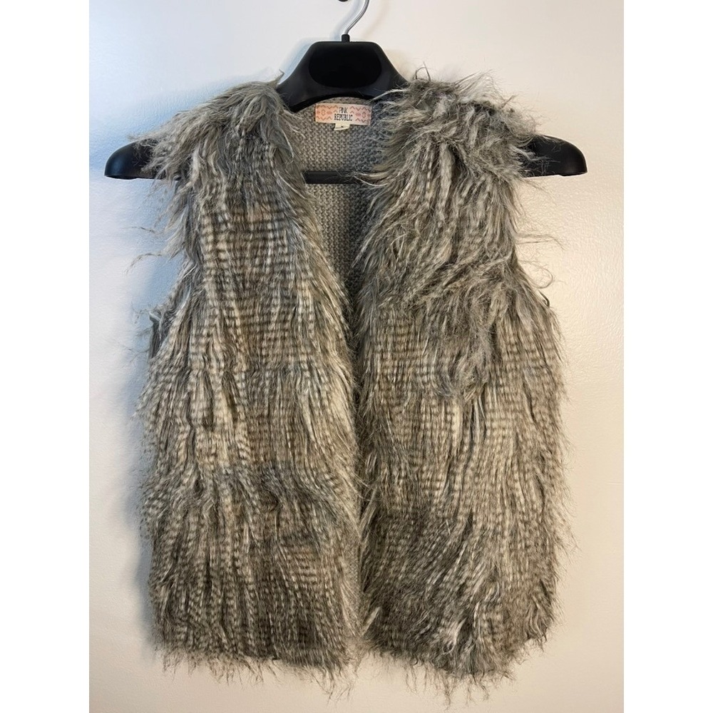 Pink Republic Womens Grey Faux Fur Knit Back Open Front Vest PF524159K Size M